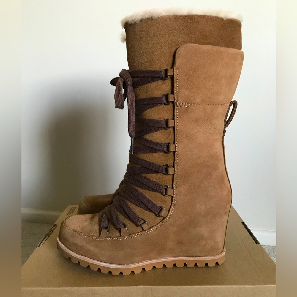 UGG Mason Waterproof Suede Chestnut Lace Up - Tall Boots Women’s size 7